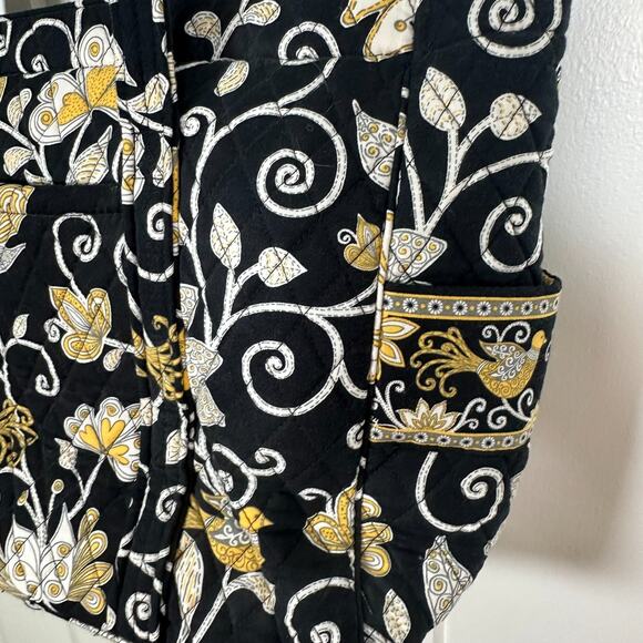 Vera Bradley Tote Bag Large Jumbo Quilted Black Yellow Bird 6 Pockets Zip Top - Picture 6 of 11